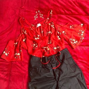 Red Floral Blouse L